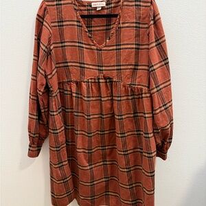 Knox Rose Rust Plaid V-Neck Dress
